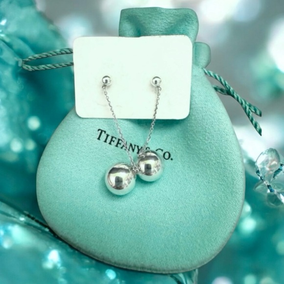 🧸 TIFFANY & CO. Sterling Silver Drop Ball Earrings 10mm - LIKE NEW - Picture 1 of 4